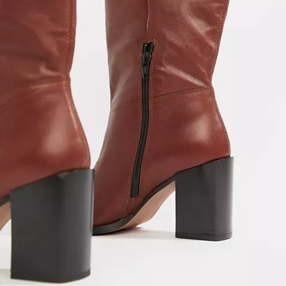 Asos Clara leather made in Italy mid calf block heel square boot free people dup - Picture 10 of 10